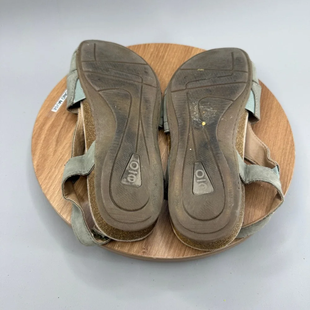 Earth Origins Birdine Sandals 8.5 Wide Sage Green Leather Boho Comfort Slingback